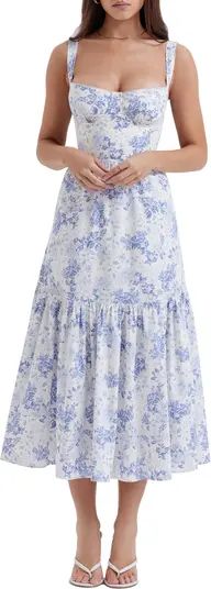 Elia Floral Cotton Blend Corset Sundress White And Blue Floral Dress Blue And White Floral Dress | Nordstrom