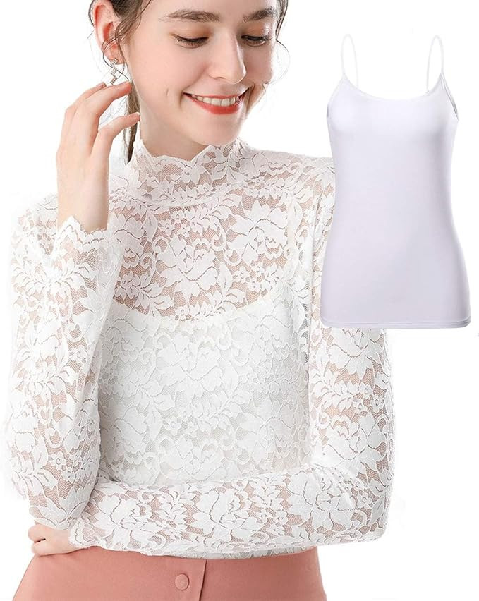 Women's Floral Lace Top Sexy Long Sleeve Mock Neck Casual Shirt Going Out Blouse | Amazon (US)