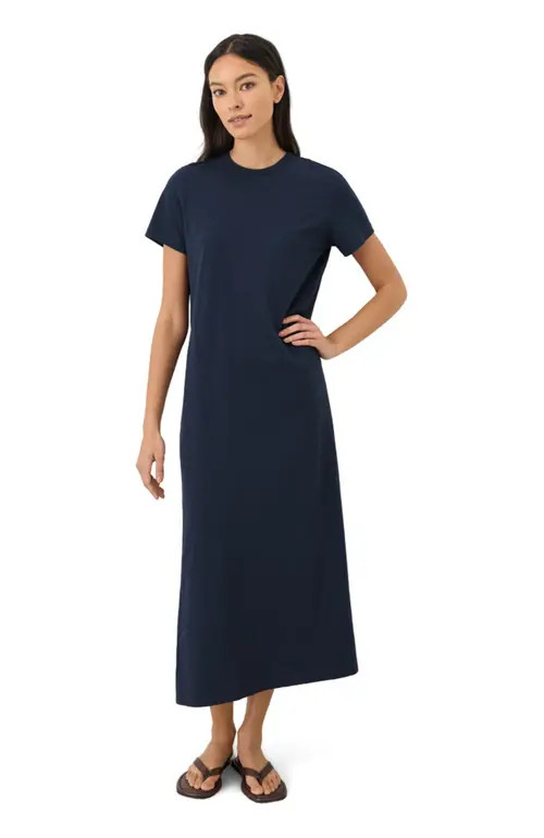 Pact Organic Cotton Soft-Slub Essential Easy Tee Maxi Dress in Navy at Nordstrom, Size Small | Nordstrom