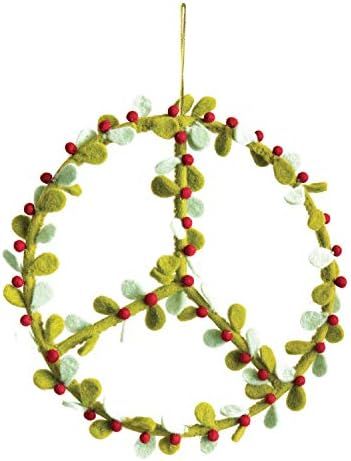 Creative Co-Op 11" Round Wool Felt Hanging Peace Sign Wreath w/Berries, Green Wall Decor, Multi | Amazon (US)