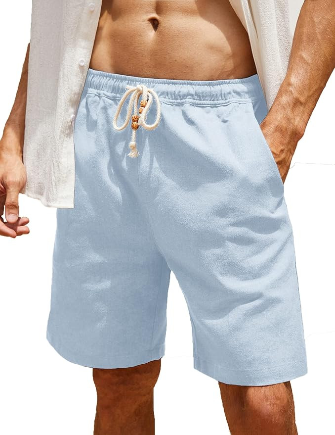 COOFANDY Men's Linen Shorts Casual Elastic Waist Drawstring Summer Beach Shorts | Amazon (US)