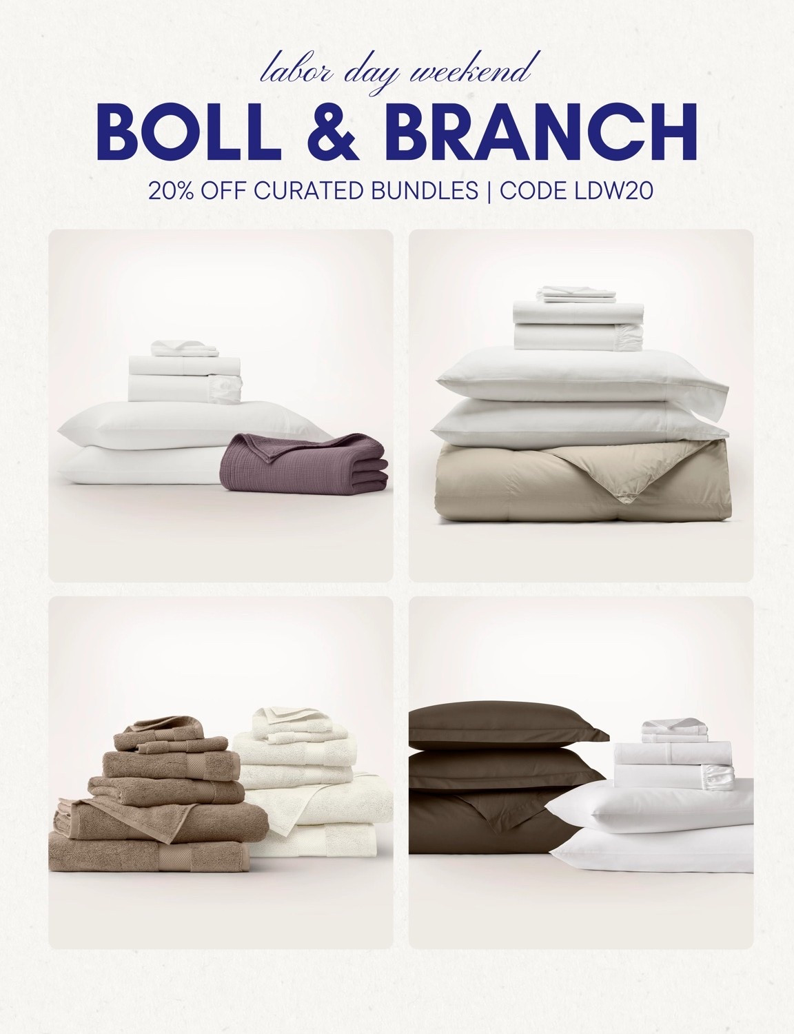 [9/2/26] @Boll & Branch Labor Day Event is live! 20% off bedding & bath bundles with code LDW20

#LTKSeasonal #LTKHome #LTKSaleAlert