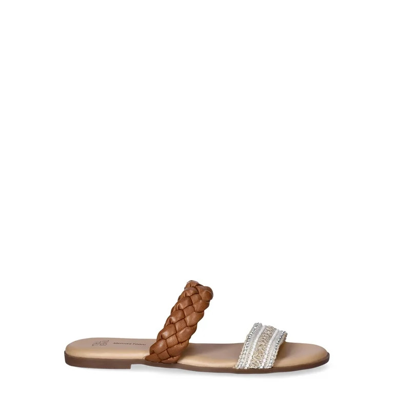 Time and Tru Women's Double Band Slide Flat Sandals | Walmart (US)