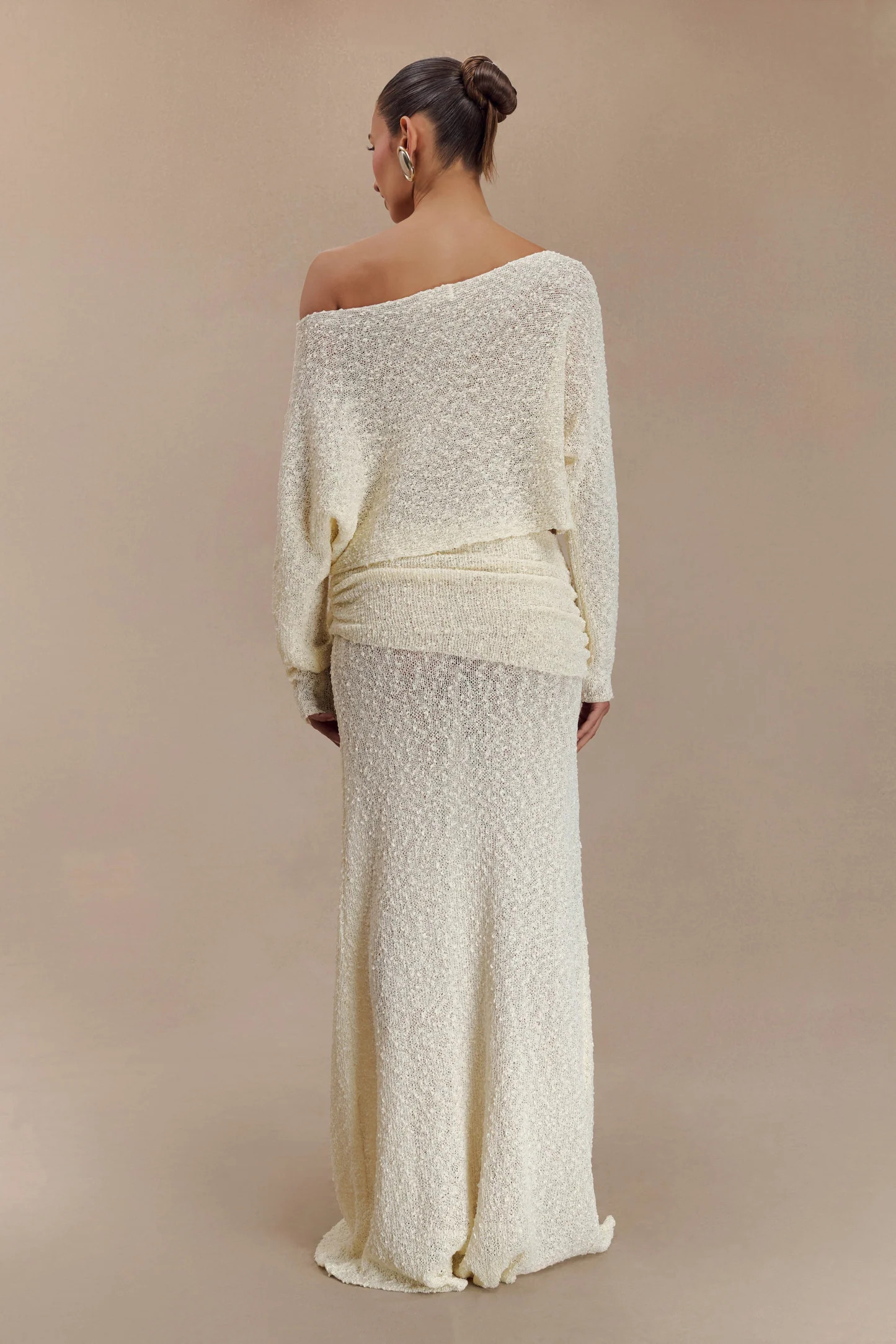 Petra Ruched Knit Maxi Skirt - Ivory | Meshki (APAC)