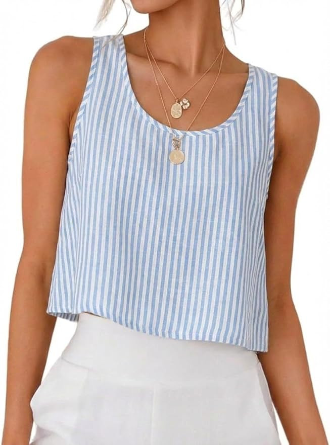 IDEALSANXUN Womens Scoop Neck Crop Tank Tops Spring Summer Sleeveless Tops | Amazon (US)