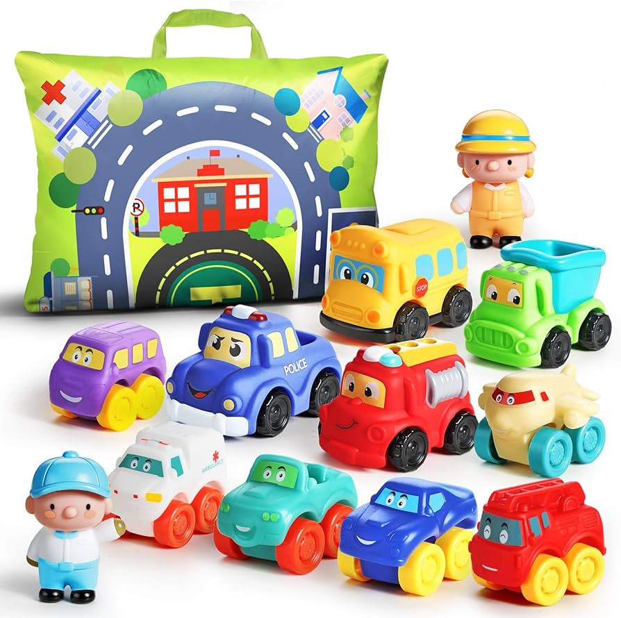 ALASOU 12 PCS Soft Rubber Car Toys for 1 Year Old Boy with Playmat/Storage Bag|1 Year Old Boy Gif... | Amazon (US)