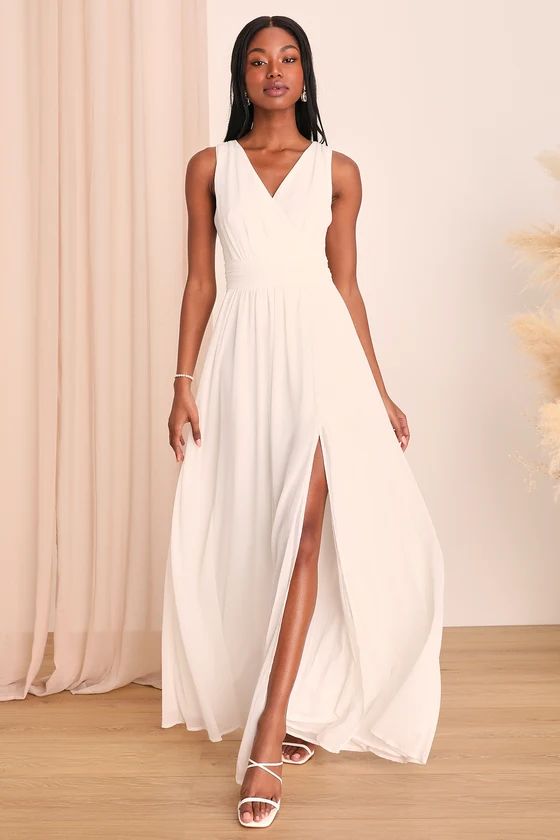 Thoughts of Hue White Surplice Maxi Dress | Lulus (US)