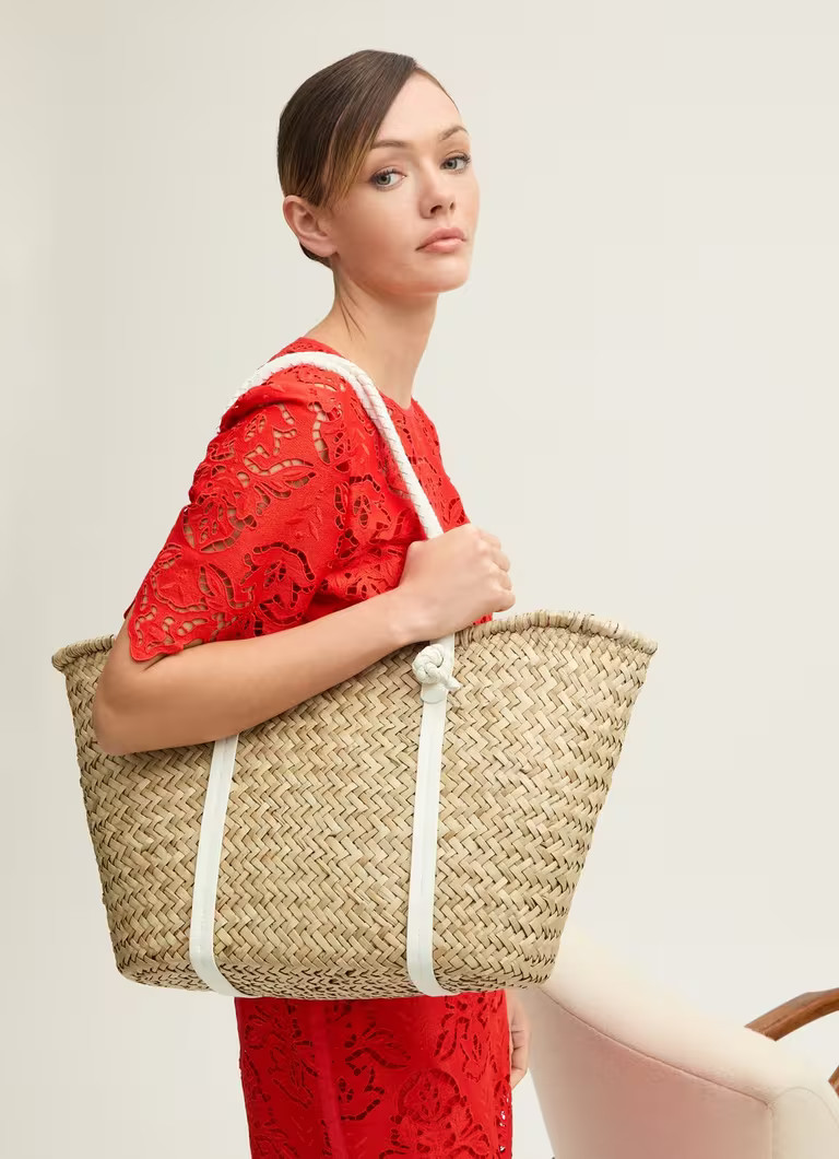 Harper Natural & White Straw Classic Beach Tote Bag | L.K. Bennett (UK)