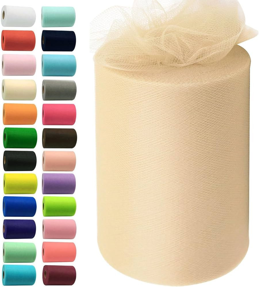 Beige Tulle Fabric Rolls 6 Inch by 100 Yards (300 feet) Fabric Spool Tulle Ribbon for DIY Tutu Gi... | Amazon (US)