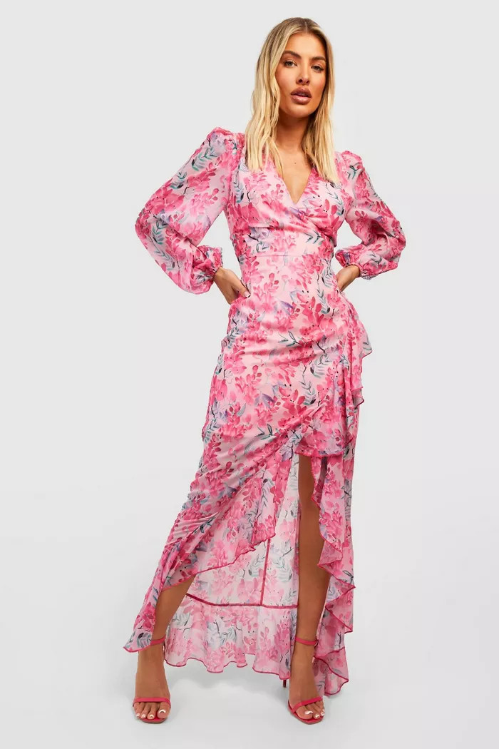 Floral Chiffon Frill Detail Maxi Dress | Boohoo.com (US & CA)