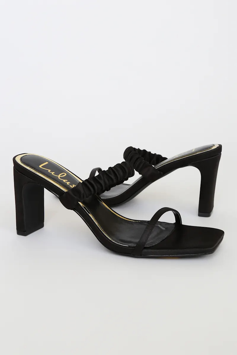 Sheenuh Black Satin Square Toe High Heel Sandals | Lulus (US)