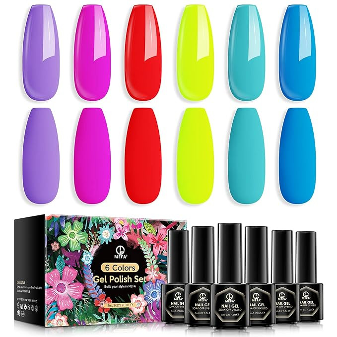 MEFA Gel Nail Polish Neon Set, 6 Colors Series Hot Pink Blue Rose Red Purple Fluorescent Green Ca... | Amazon (US)