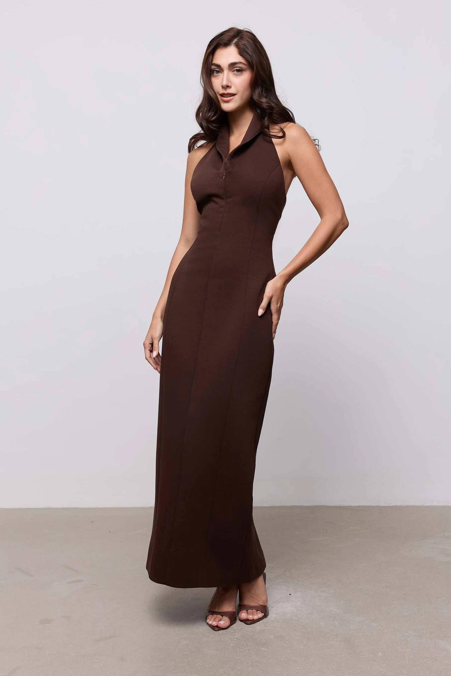 Cotton Mix Zip Collar Midi Dress | Odd Muse