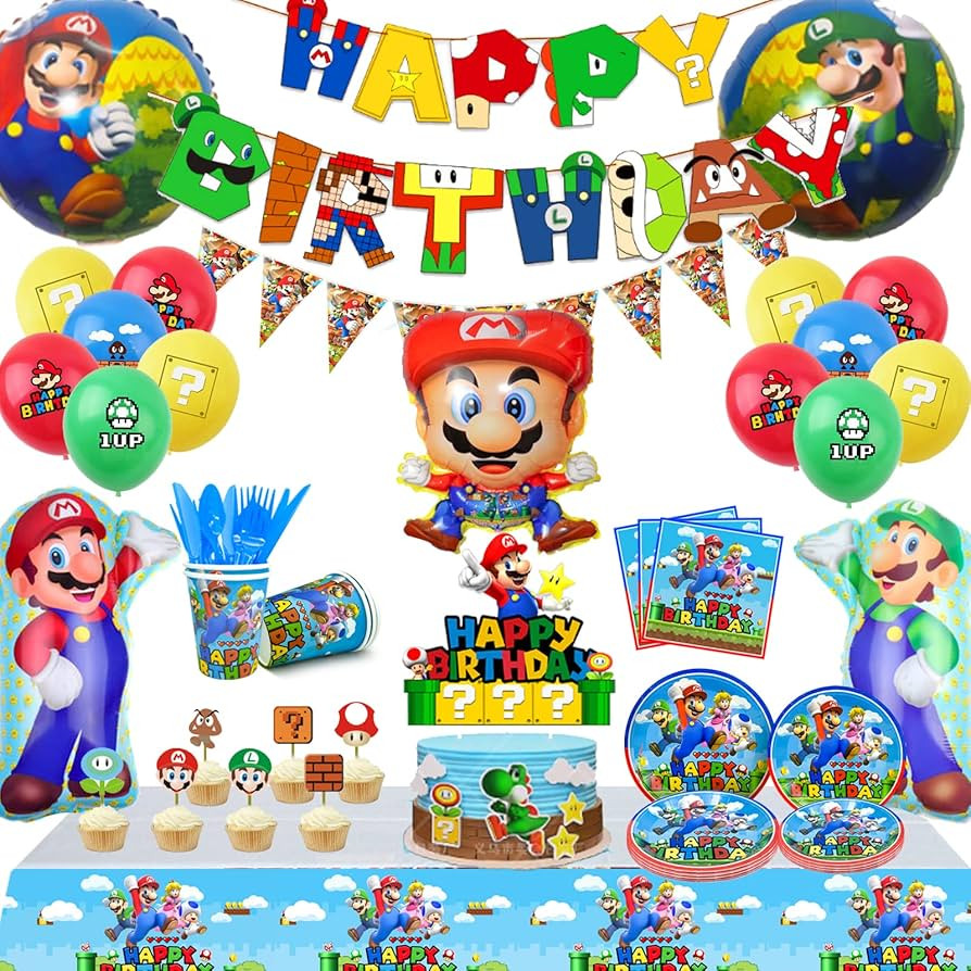 Super Mario Birthday Party Supplies,All-in-One Pack Mario Party Supplies Included Super Mario Bro... | Amazon (US)