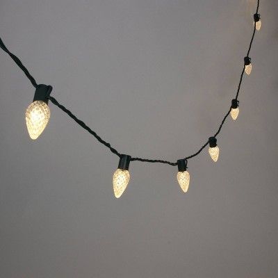 Philips 25ct LED Super Bright Faceted C9 String Lights Warm White with Green Wire | Target