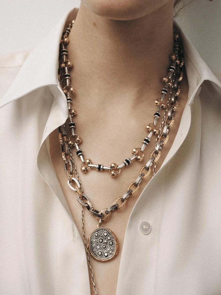 1 Set Vintage Style Animal Horn Distressed Earrings & Multi-Layer Chain Pendant Animal Horn Necklace For Women, Fashionable & Versatile | SHEIN