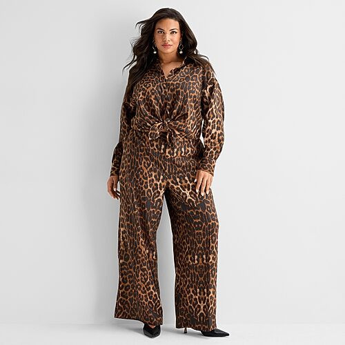 Ashley Graham Womens Plus Straight Trouser, 28w, Brown | JCPenney