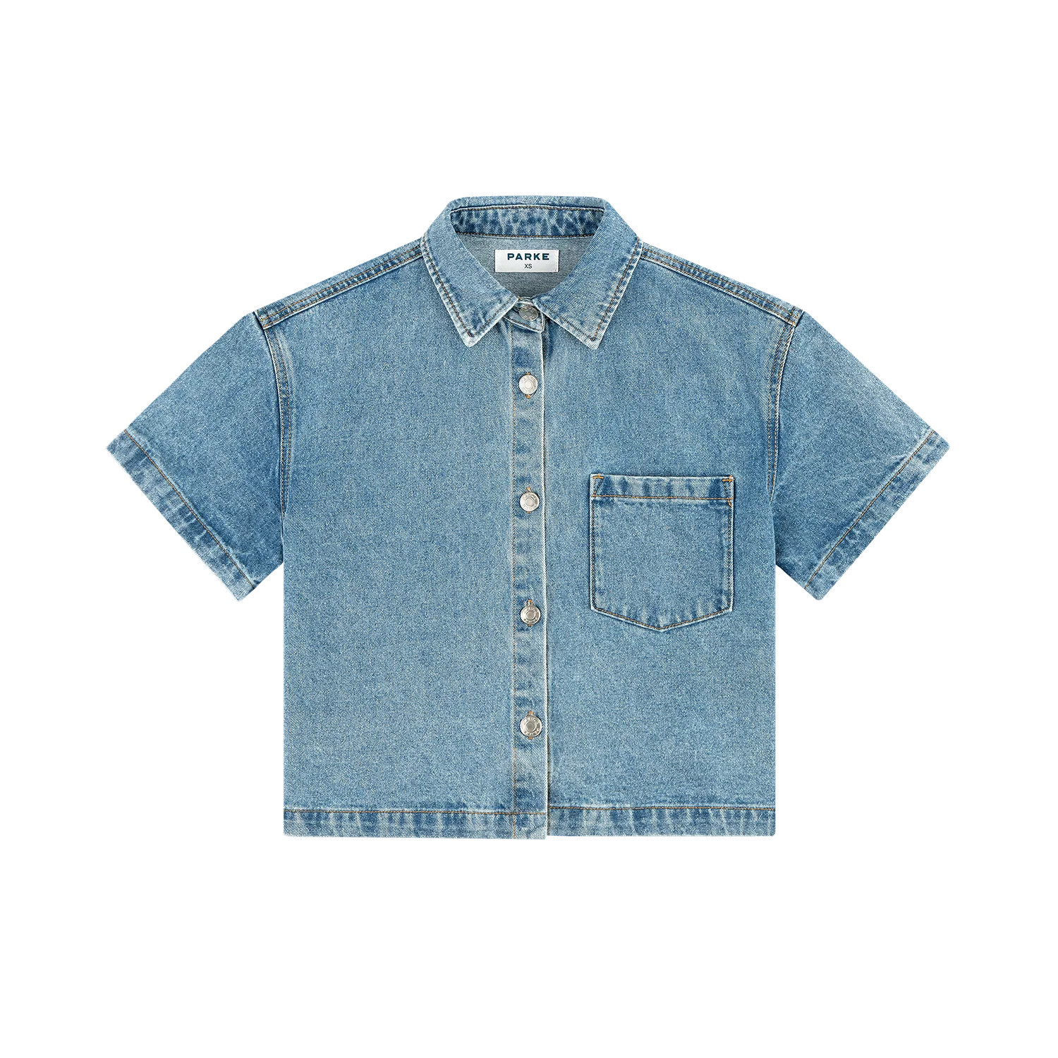 Cropped Short Sleeve Denim Shirt - Vintage Wash | Parke