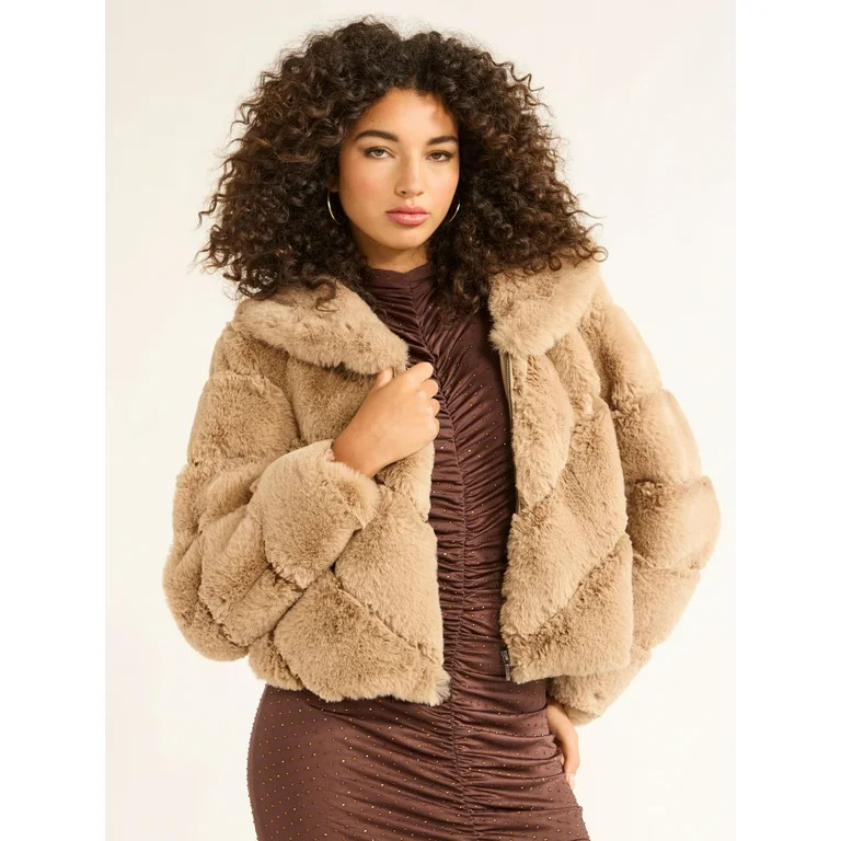 Sofia Jeans Women's Faux Fur Chubby Jacket, Sizes XS-XXL - Walmart.com | Walmart (US)