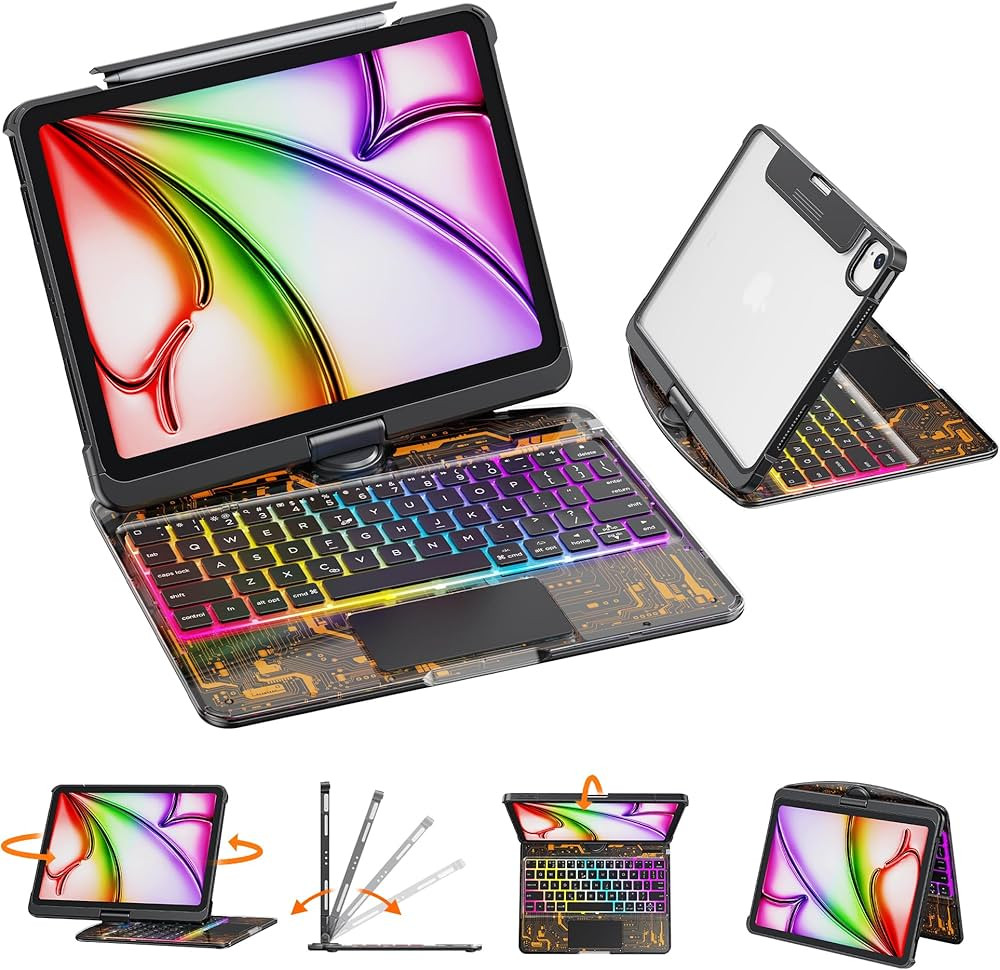 GUSGU for 2024 iPad Air M2 11 Inch Clear Case with Wireless Keyboard, 7 Color Backlight, Trackpad... | Amazon (US)