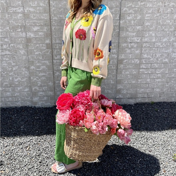 Queen of Sparkles Sweater QOS Poppy Flower Cardigan Sz XS | Poshmark