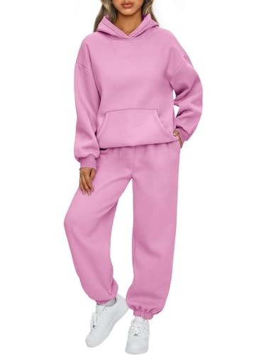 AUTOMET Women 2 Piece Outfits 2026 Plus Size Fall Fashion Airport Travel Pants Lounge Set Leisure Vacation Winter Clothes Sweatsuits Pink XL | Amazon (US)