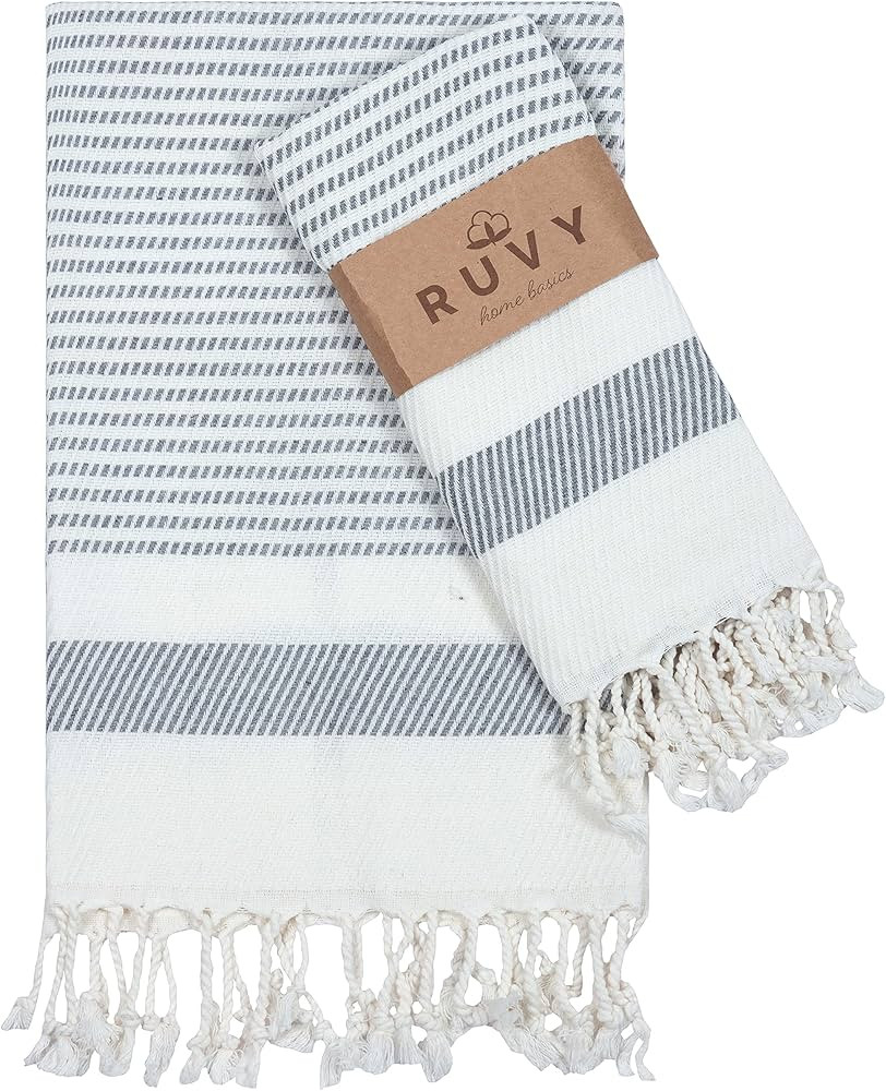 Ruvy Home Basics Turkish Hand Towels for Bathroom Set of 2 | 18"x40", Cotton | Bathroom Hand Towe... | Amazon (US)