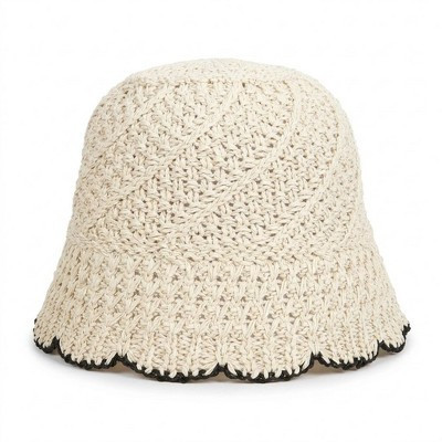 Anna-Kaci Women Crochet Straw Bucket Hat Scalloped Edge Wide Brim Summer Sun Hat, Ivory | Target