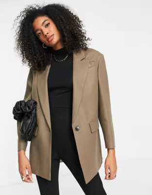 Topshop oversized mensy twill blazer in khaki | ASOS (Global)