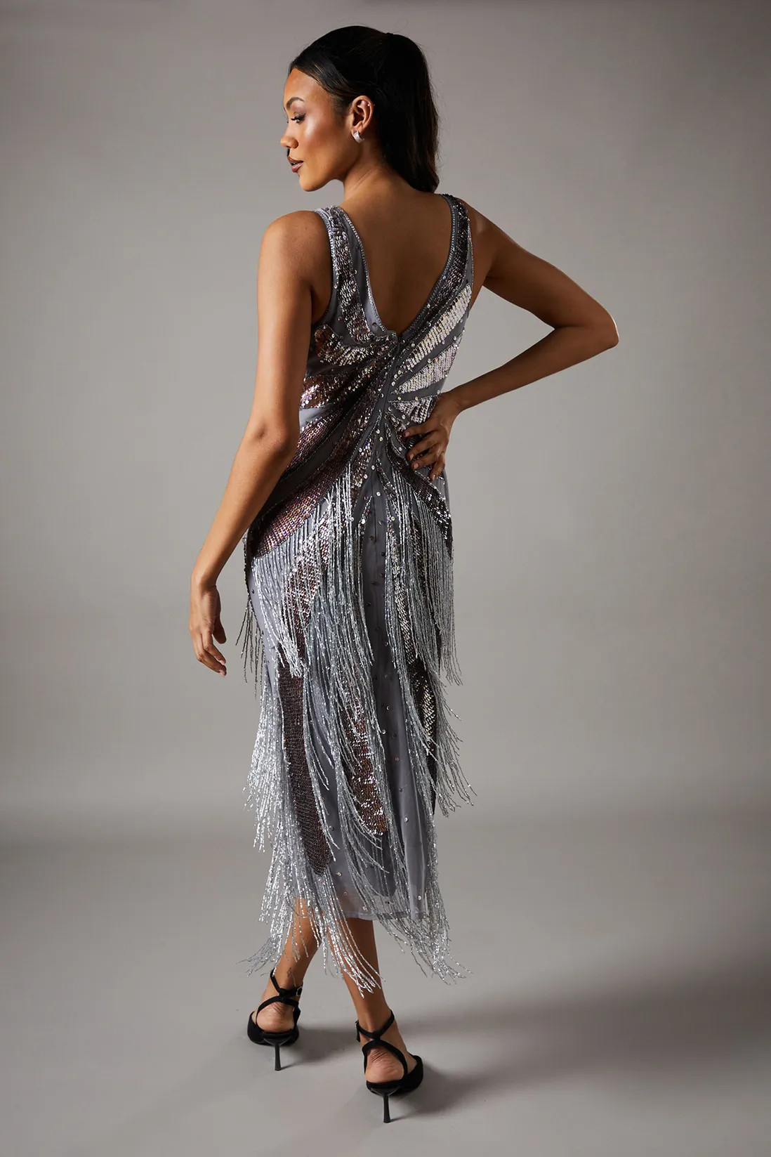 Dresses | Party Sequin Silver Fringe Midi Dress | Coast | Coast UK & IE