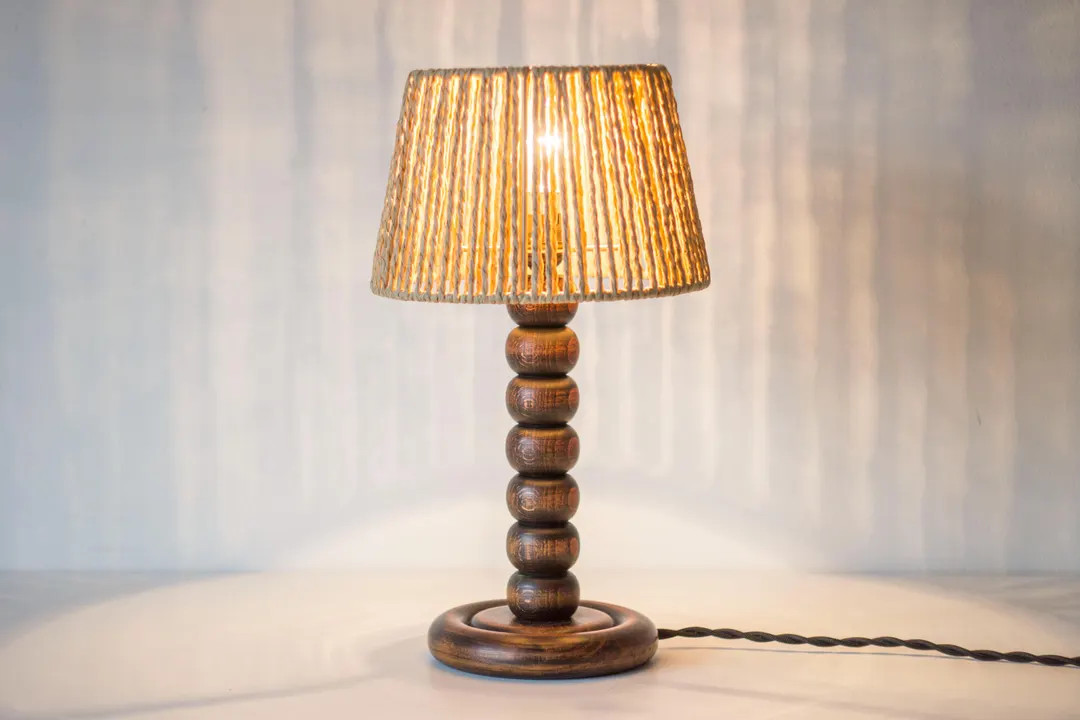 Vintage 1940s French Charles Dudouyt Style Carved Bobbin Wood Table Lamp With Papercord Shade - E... | Etsy (US)