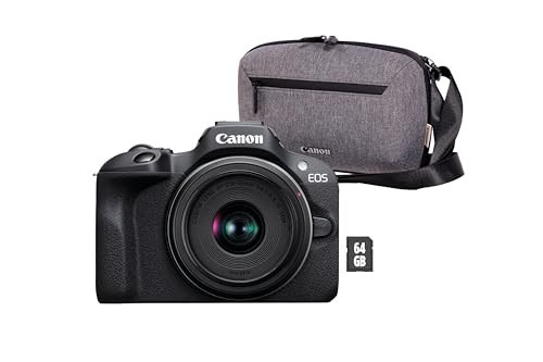 Canon EOS R100 + RF-S 18-45mm F4.5-6.3 IS STM Lens - Compact Mirrorless Digital Camera - 24.1 MP, 4K Video - 6.5fps Continuous Shooting - Face & Eye Detection, Bluetooth, Wi-Fi - Camera Bag+64GB Card | Amazon (UK)