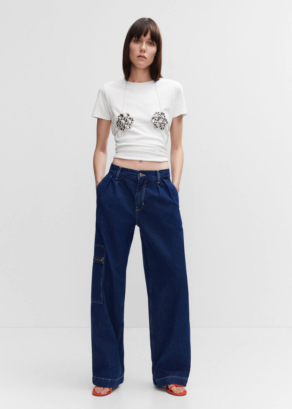 Pocket wideleg jeans -  Women | Mango USA | MANGO (US)