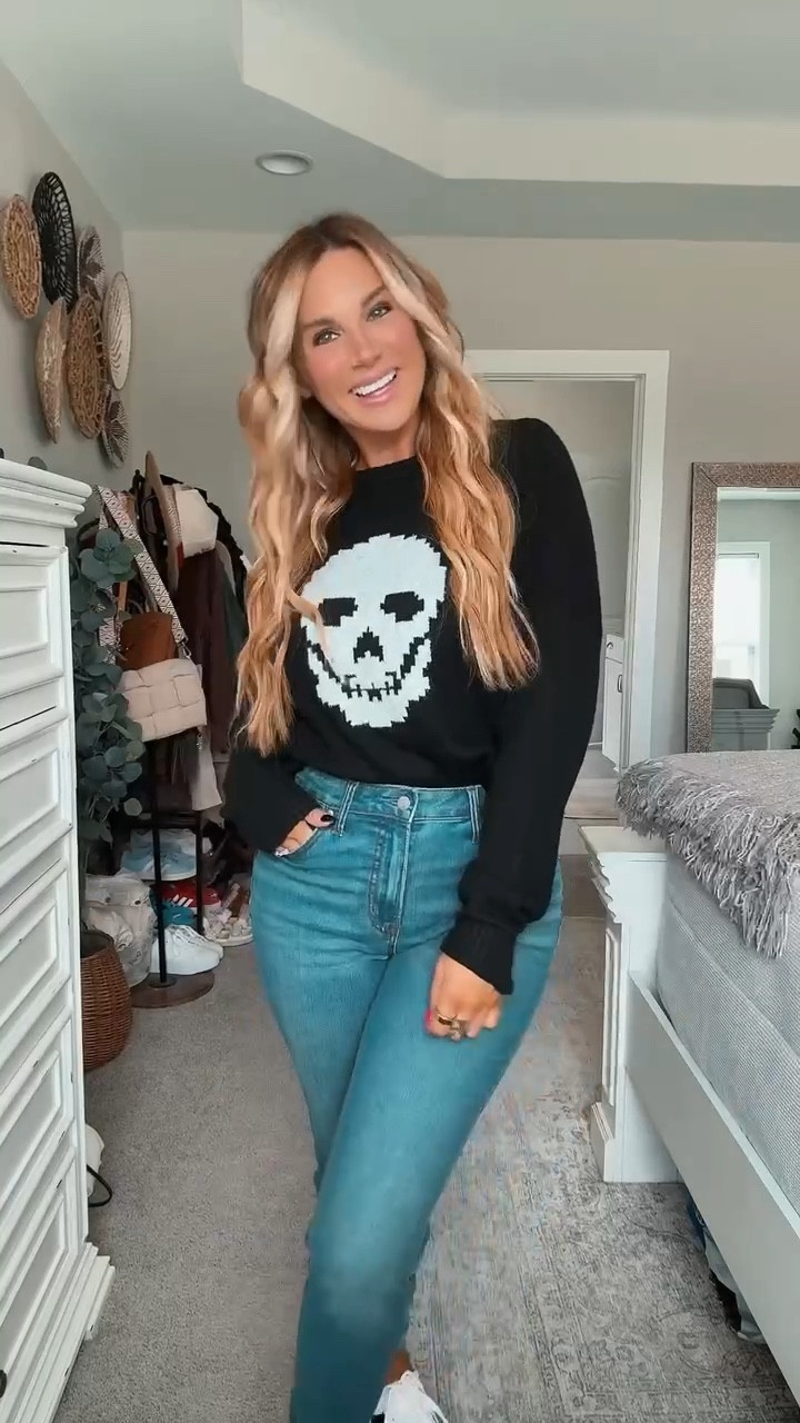 My absolute favorite Walmart find this year! Perfect for the whole season and even trick or treat night. This skill crewneck black sweater is so cozy and comes in a  few colors and styles. Pairijg either my straight leg jeans from Walmart for an effortless, comfy fall look!

#LTKMidsize #LTKHalloween #LTKSeasonal