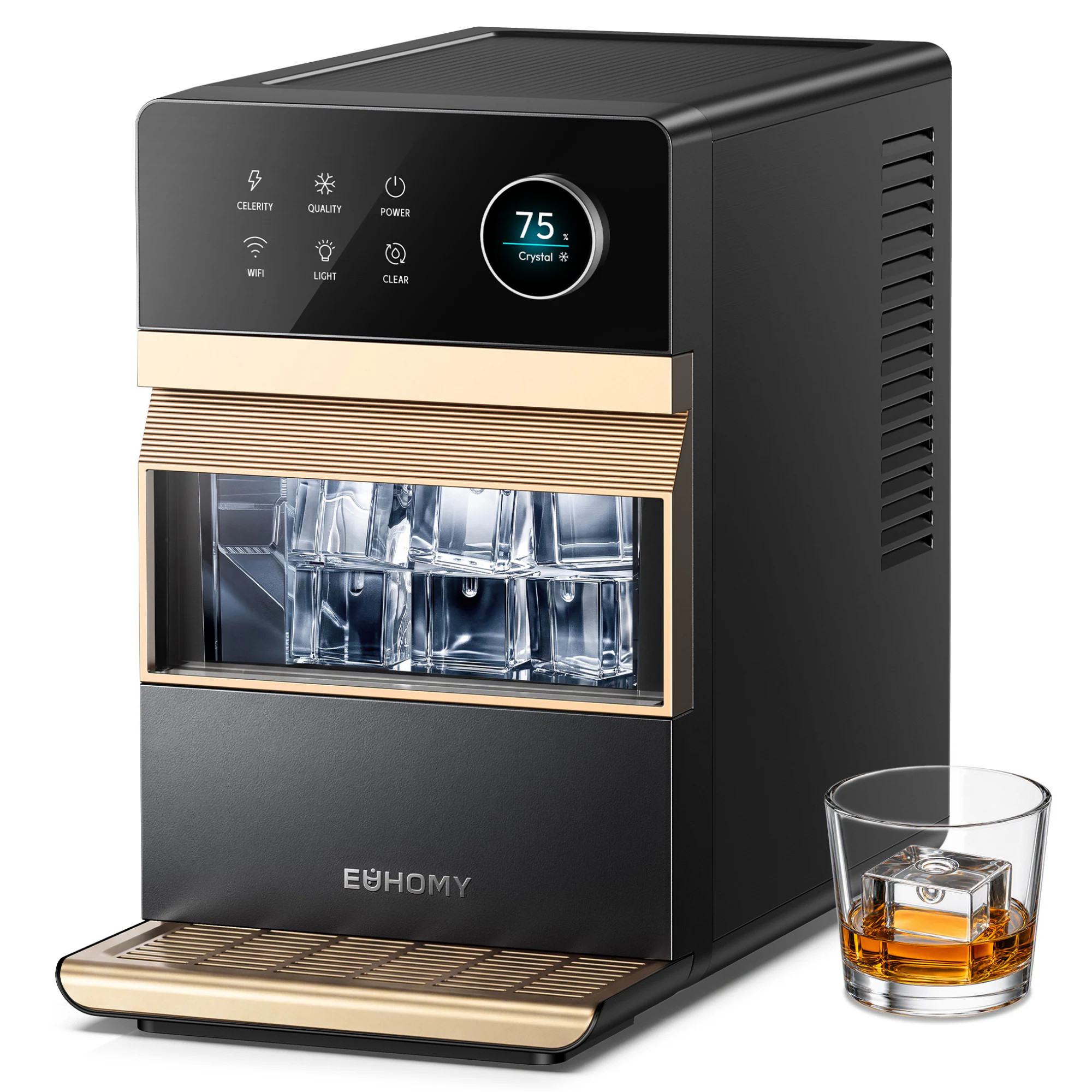 Euhomy 2-in Clear Square Ice Smart Countertop Ice Maker(115 Cubes per Day) with App Control Dual Ice Modes Self-Cleaning and 8-Cube Ice Basket | Lowe's