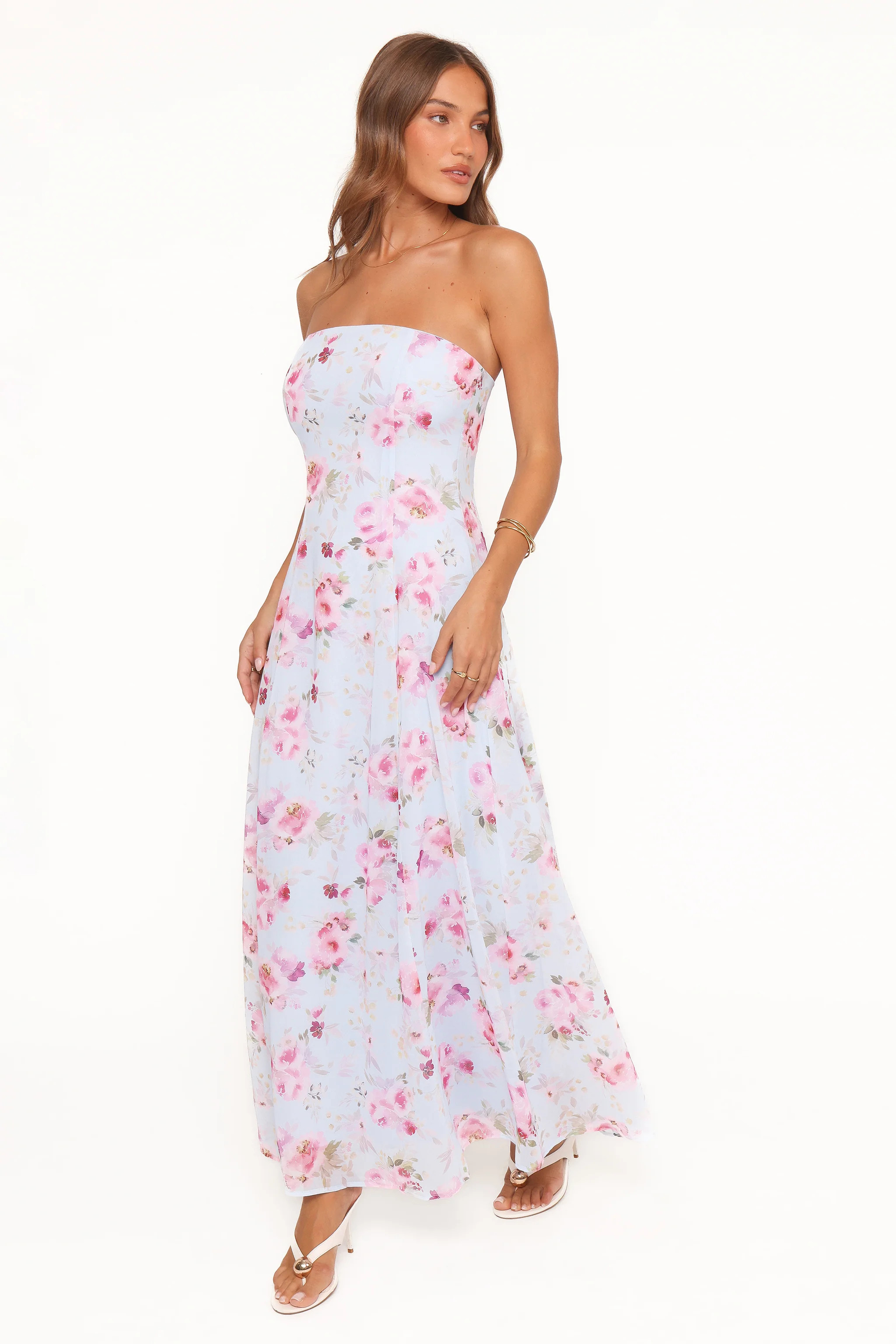 Vegas Strapless Maxi Dress - Blue Floral | Petal & Pup (US)