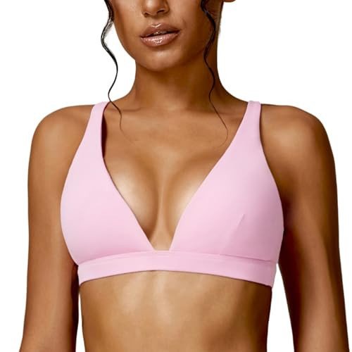 ABOCIW Deep V Neck Sports Bras for Women Padded Low Impact Fitness Yoga Bra U Back Wireless Gym Workout Bra Crop Top Pink Small | Amazon (US)
