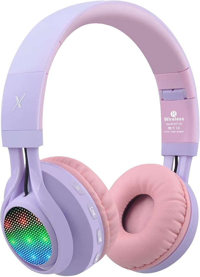 Riwbox WT-7S Kids Bluetooth Headphones Light Up, Foldable Stero Wireless Headset with Microphone ... | Amazon (US)