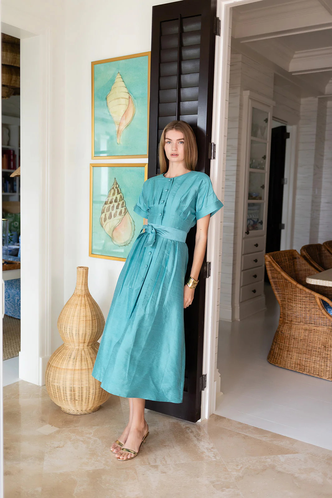 Lila Dress Dupioni - Dusty Aqua | Julia Amory