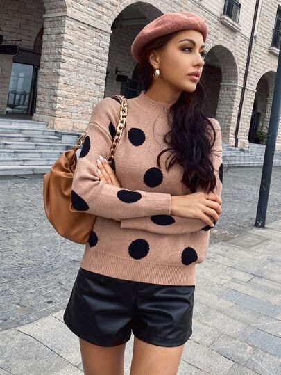Drop Shoulder Polka Dot Sweater | SHEIN