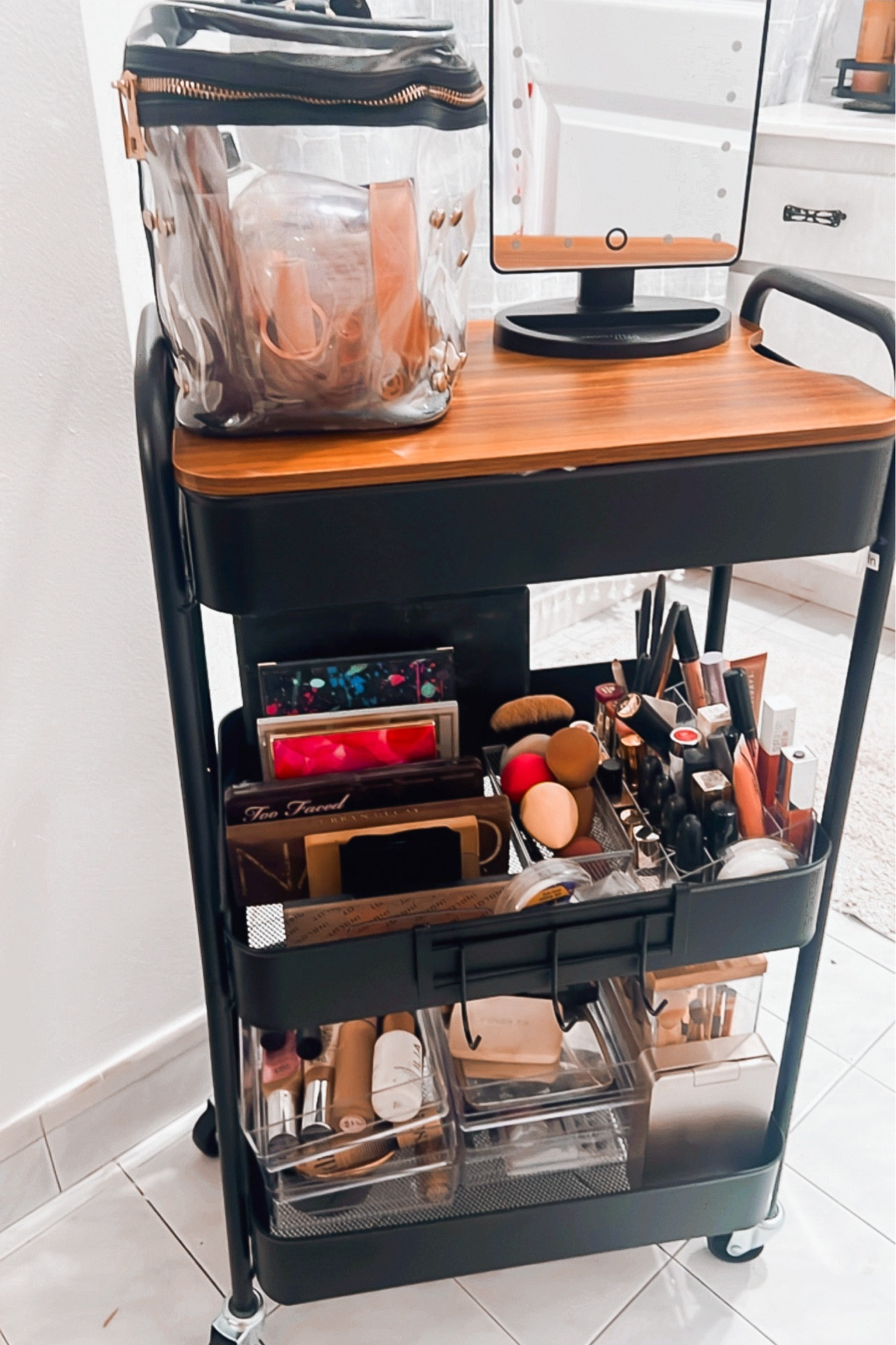 Makeup Organizer. 
Makeup cart organizer. Bathroom organizer. Small bathroom. Beauty. Makeup. 

#LTKhome #LTKbeauty #LTKfindsunder50