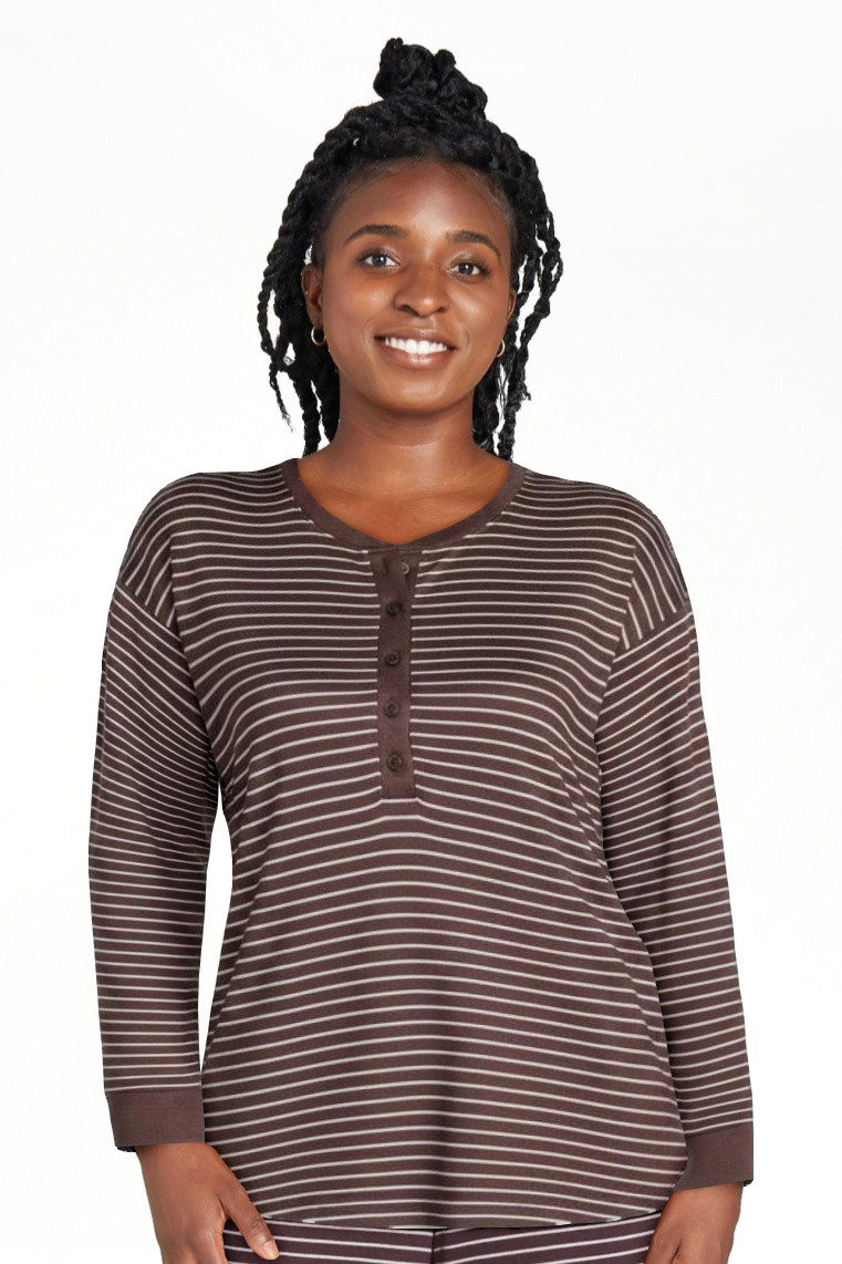 Joyspun Women's Cozy Lounge Collection Hacci Long Sleeve Henley Sleep Top, Sizes XS to 3X | Walmart (US)