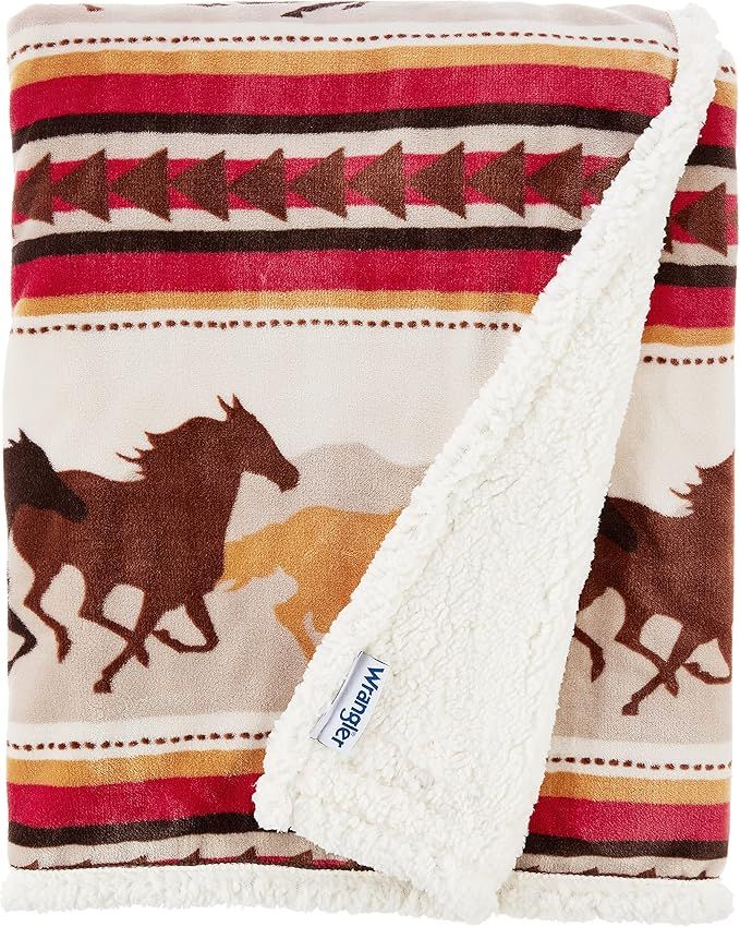 Carstens, INC Wrangler Running Horse Country Sherpa Fleece Throw Blanket, Brown, One Size | Amazon (US)