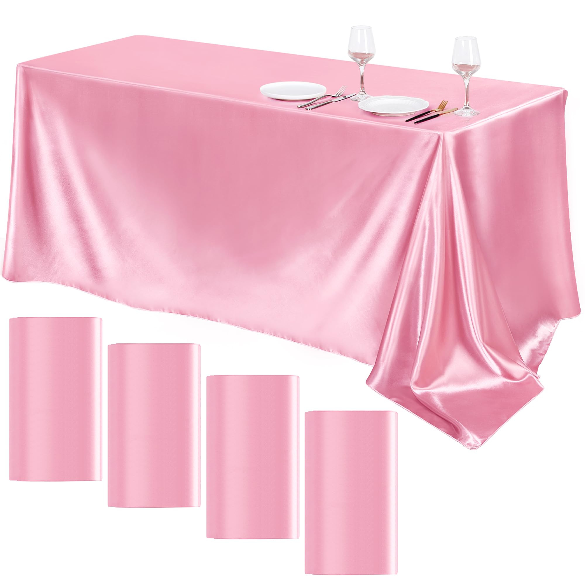 TURSTIN 4 Packs Pink Satin Tablecloth 102 x 58 Inch Overlay Satin Table Cover Rectangle Bright Si... | Amazon (US)