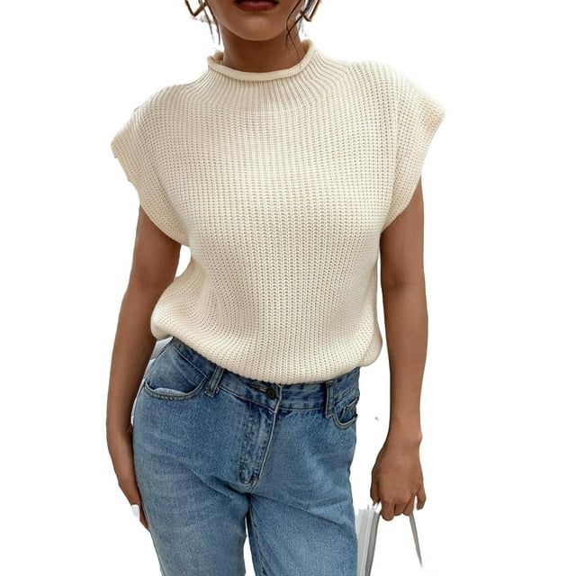 Casual Plain Stand Collar Apricot Women Sweater Vests (Women's) | Walmart (US)