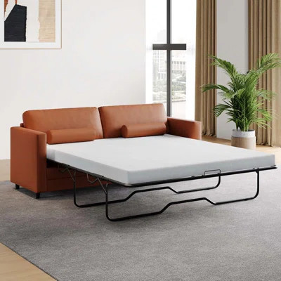 73" Modern Pull Out Sofa Bed, 2-in-1 Full Size Loveseat Couch Bed With Fold Out Mattress, Upholstered Sleeper Sofa In Faux Leather For Living Room | Wayfair North America
