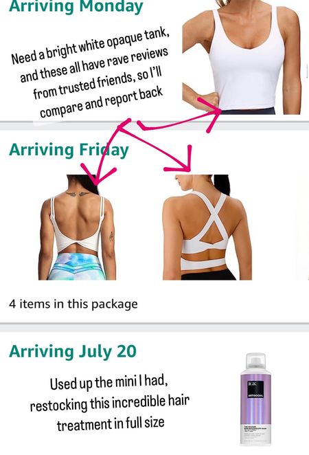 White tanks with built in bra cups to compare, and a hair treatment restock! 

#LTKxPrimeDay #LTKsalealert #LTKFind