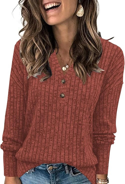 Womens Lightweight Sweaters Button Down Fall Long Sleeve Pullover Shirts Business Casual Tunic To... | Amazon (US)