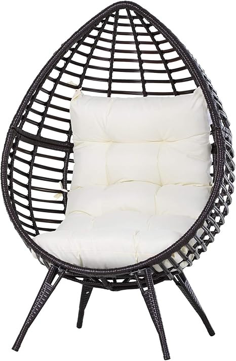 Outsunny Rattan Wicker Lounge Chair with Soft Cushion, Outdoor/Indoor Egg Teardrop Cuddle Chair w... | Amazon (US)
