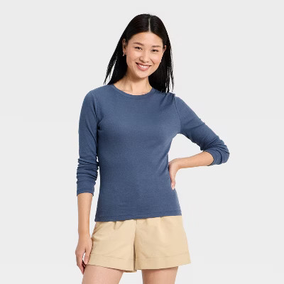 Women's Slim Fit Long Sleeve Top - A New Day™ Dark Blue 4X | Target